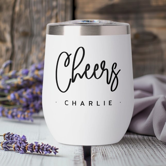 Tchéers écriture moderne nom personnalisé (Cheers modern script custom name thermal wine tumbler)