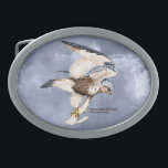 TCWC - American Kestrel Illustration Oval Belt Buckle<br><div class="desc">Vintage line art of an American Kestrel has been washed with watercolors. This artwork is donated by Doreen Erhardt and the St. George Salon of Art, LLC. All royalties and referrals received by PawsPartners.org from the sale of this product, will be donated by PawsPartners.org to Tri County Wildlife Care. Visit...</div>