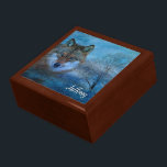 TCWC - Blue Wolf Christmas Gift Box<br><div class="desc">Beautiful wolf digital composition with winter trees and blue swirls with falling snow. Add your name or monogram to this box making a nice trinket box or men's jewellery box with a personal touch. This artwork was created and donated to Tri County Wildlife Care by Doreen Erhardt©2013. Thanks goes to...</div>