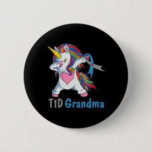 Td1 Grandma Dabbing Unicorn Type 1 Diabetes Awaren 2 Inch Round Button