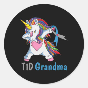 Td1 Grandma Dabbing Unicorn Type 1 Diabetes Awaren Classic Round Sticker