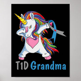 TD1 Grandma Dabbing Unicorn Type 1 Diabetes Awaren Poster