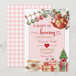 Tea A Baby is Brewing Christmas Bow Baby Shower Invitation