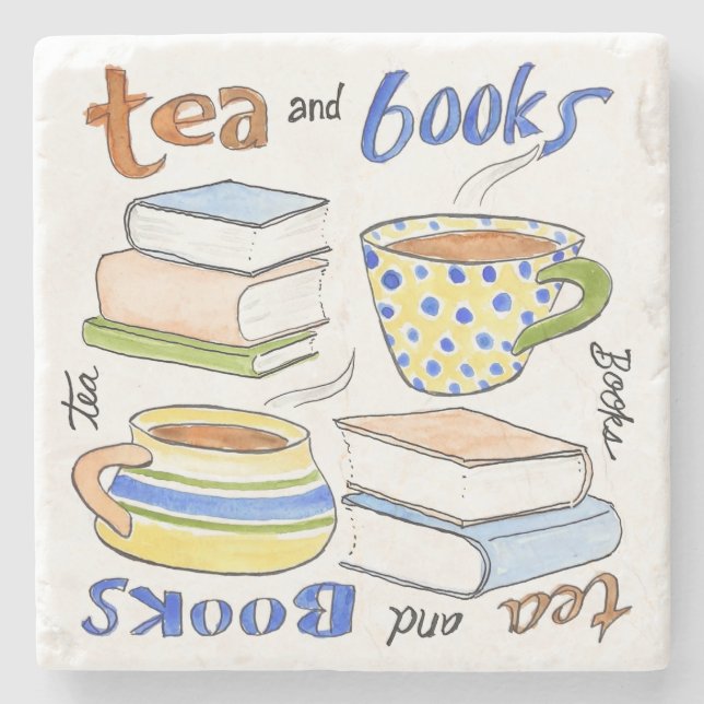 Tea And Books Stone Coaster (Front)