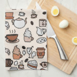 Tea and Coffee Shop Objects Pattern Kitchen Towel<br><div class="desc">Cafe or coffee shop collage on beige.</div>