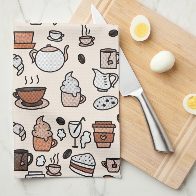 Tea and Coffee Shop Objects Pattern Kitchen Towel (Quarter Fold)