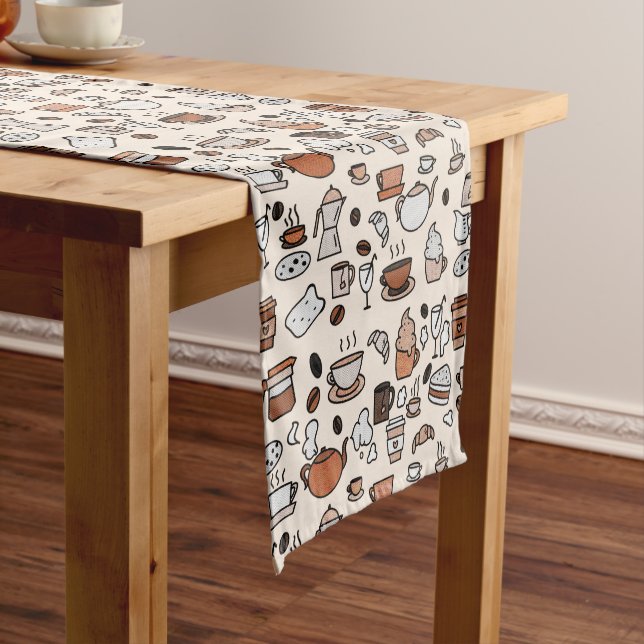 Tea and Coffee Shop Objects Pattern Medium Table Runner (In Situ)