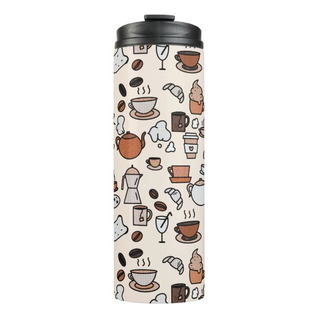 Tea and Coffee Shop Objects Pattern Thermal Tumbler (Front)