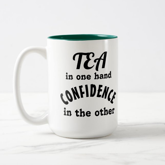 Tea and Confidence 2-Tone Mug, 15 oz Two-Tone Coffee Mug (Left)