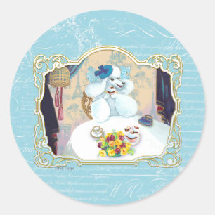 Tea and Crumpets White Poodle Tea Party Classic Round Sticker