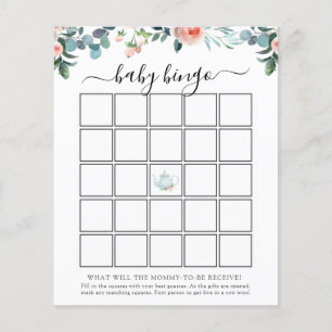 Tea Baby Shower Bingo Game Card