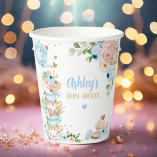 Tea Baby Shower Blue Flower Girl Baby is Brewing Paper Cups