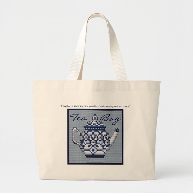 TEA BAG Cross Stitch Style Tea Pot Design (Front)