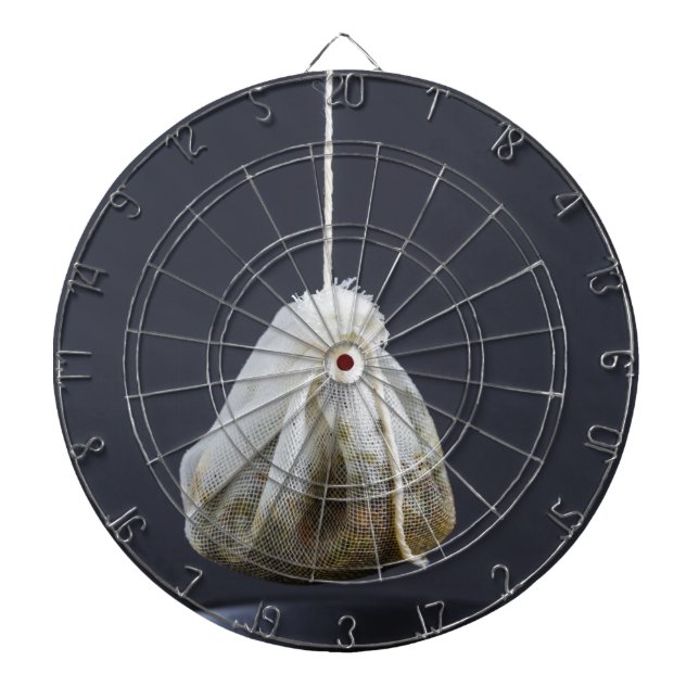 Tea bag is hung in a cup dartboard (Front)