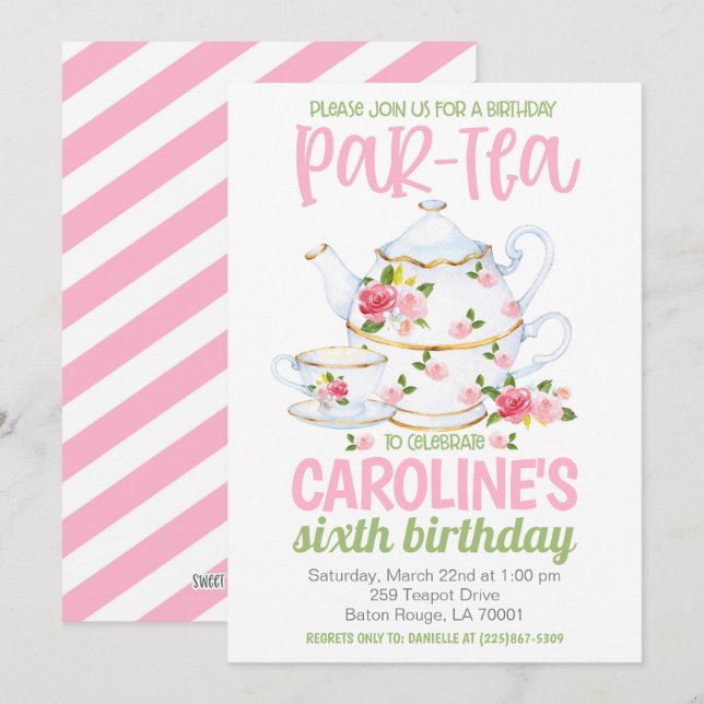 Tea Birthday Party Invitation (Front/Back)