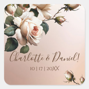 Tea Blush Beige Oil Rose Wedding Square Sticker