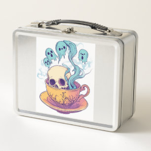 Tea & Bones � Funny Relaxed Skull Metal Lunch Box