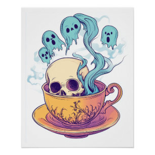 Tea & Bones � Funny Relaxed Skull Poster