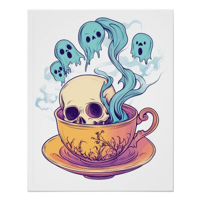 Tea & Bones � Funny Relaxed Skull Poster (Front)