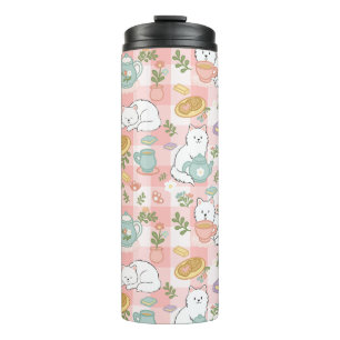 Tea Book Cat Girl Cute Pastel Pink Thermal Tumbler