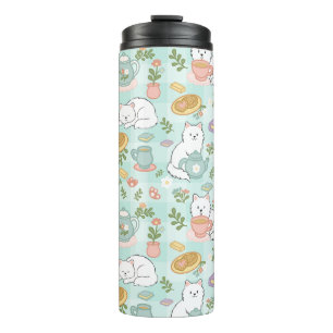 Tea Book Cat Girl Pastel Mint Green  Thermal Tumbler