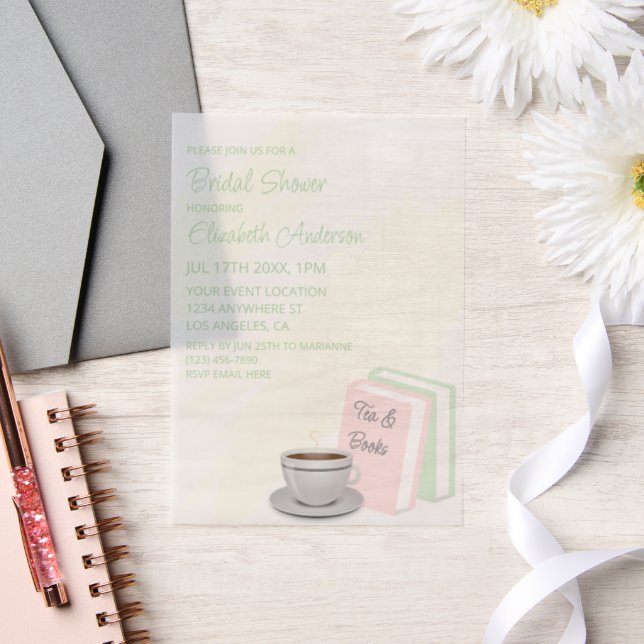 Tea & Books Bridal Shower Vellum Invitations (Wedding)