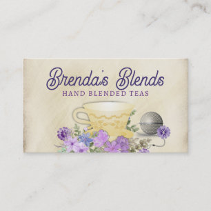 tea brewing ball teacup flowers business card, ... card