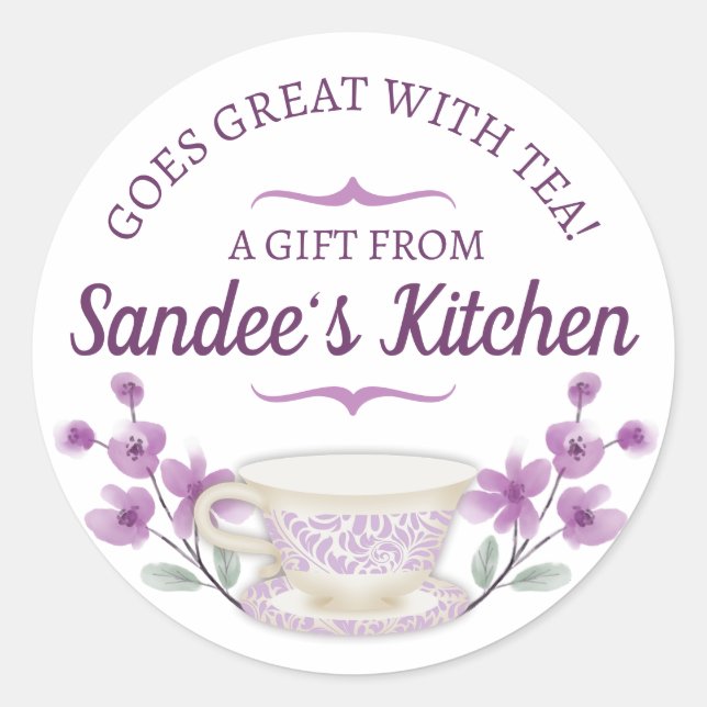 tea brewing ball teacup flowers gift tag sticke... (Front)