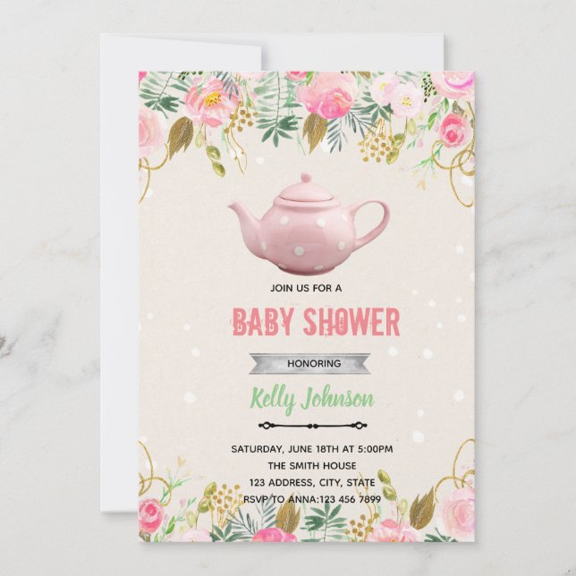 Tea brewing shower birthday invitation (Front)