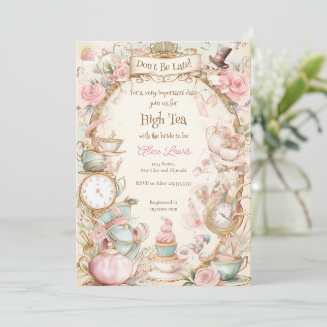 Tea Bridal shower invitation, Alice bridal tea Invitation (Standing Front)