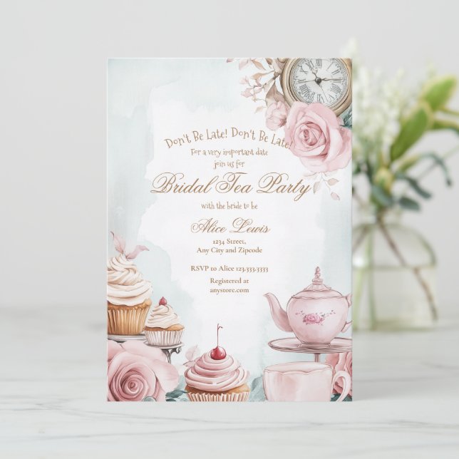Tea Bridal shower invitation, Alice bridal tea Invitation (Standing Front)