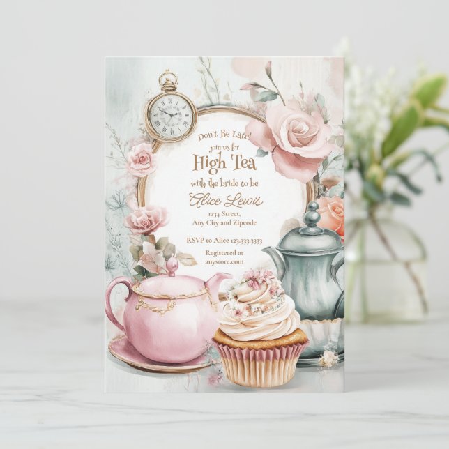Tea Bridal shower invitation, Alice bridal tea Invitation (Standing Front)