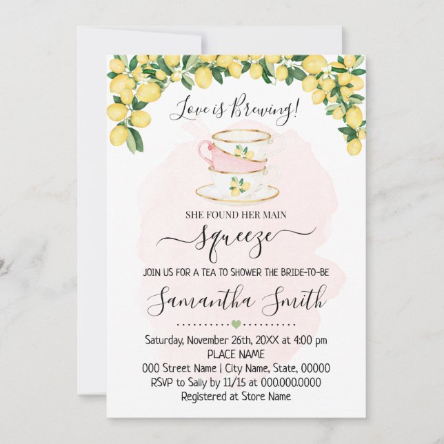 Tea Bridal Shower Lemons Pink Summer Invitation (Front)