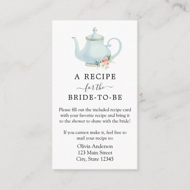 Tea Bridal Shower Recipe Request  Enclosure Card (Front)