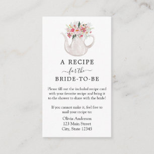 Tea Bridal Shower Recipe Request Enclosure Card