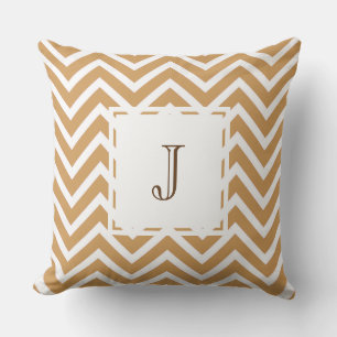 Tea Brown classic chevron monogram design Throw Pillow