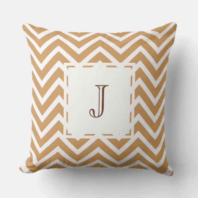 Tea Brown classic chevron monogram design Throw Pillow (Front)