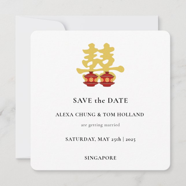 Tea Ceremony Chinese Wedding Save the Date Invitation (Front)