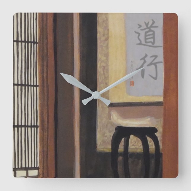 Tea Ceremony Room Tokonoma Square Wall Clock (Front)