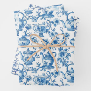 Tea Chinoiserie French Toile Du Jouy Pattern Wrapping Paper Sheet