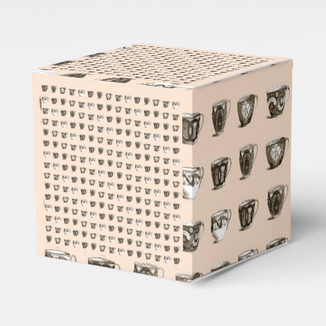 Tea & Coffee Cups on Peach Favor Box (Front Side)