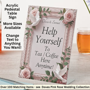 Tea Coffee Table Doves Pink Roses Pedestal Sign