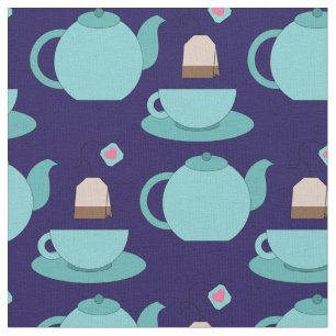 Tea Cup and Pot Cute Cafe Barista Fabric