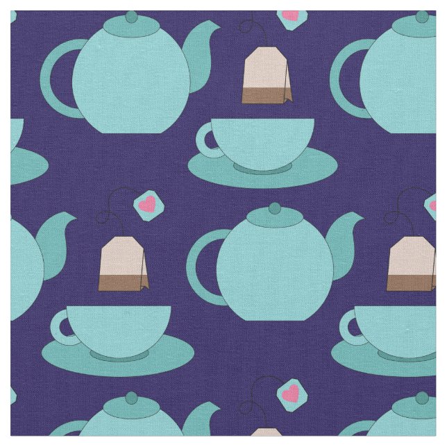 Tea Cup and Pot Cute Cafe Barista Fabric (Close Up)