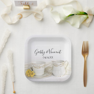 Tea Cup and Yellow Daisies Wedding Paper Plate