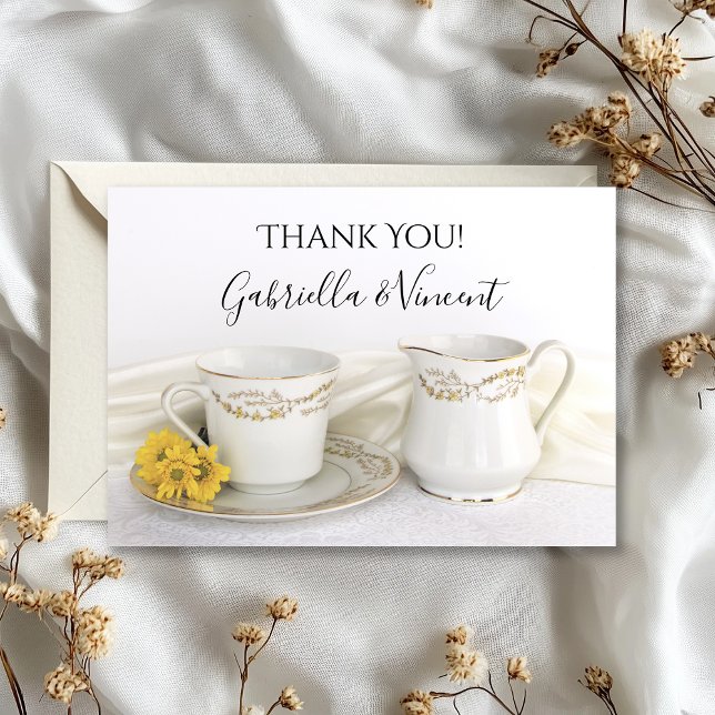 Tea Cup and Yellow Daisies Wedding Thank You Note (Creator Uploaded)