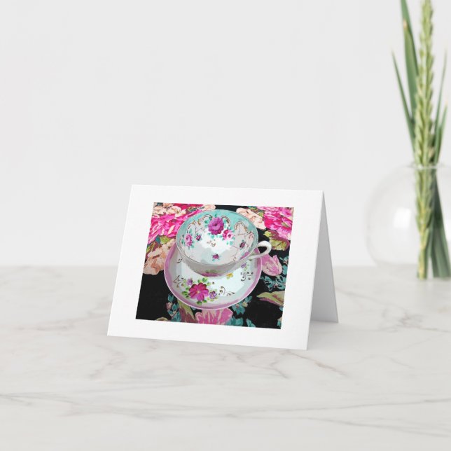 Tea Cup blank note card, Get Well, Miss You, Hello Thank You Card (Front)
