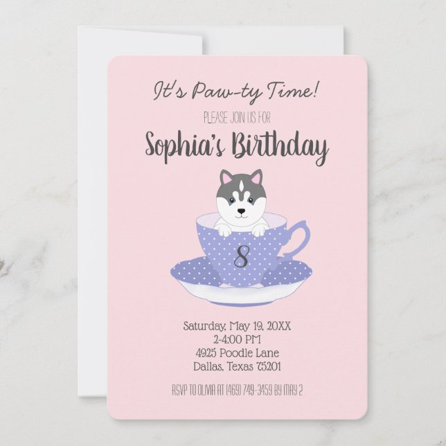 Tea Cup Chiot Anniversaire Fête Invitations (Devant)
