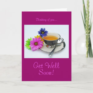 Tea cup & daisies: Get well soon! Card