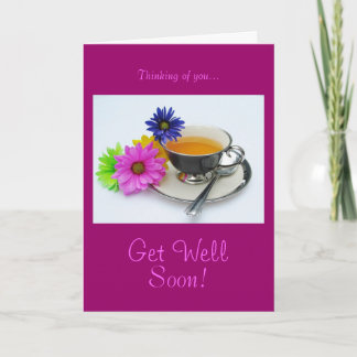 Tea cup & daisies: Get well soon! Card